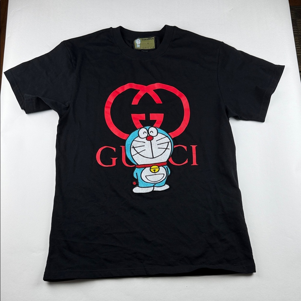 Gucci x Doraemon Black Graphic T-Shirt Men’s Large Embroidered Logo Italy